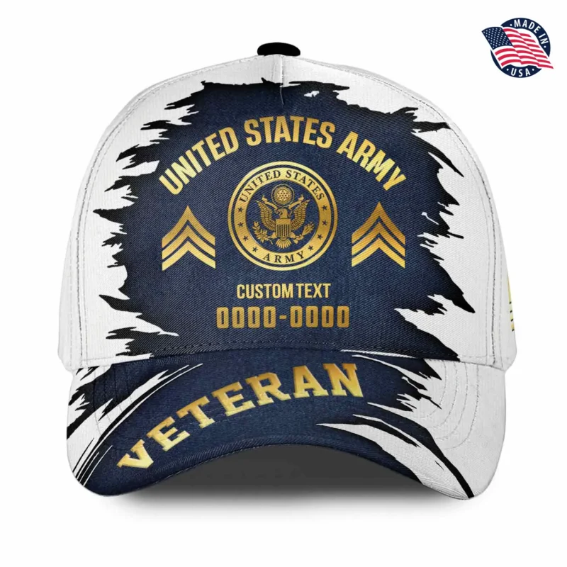Custom "Torn Reveal" U.S Veteran Printed Hat - Personalized Branch, Rank & Years #000188