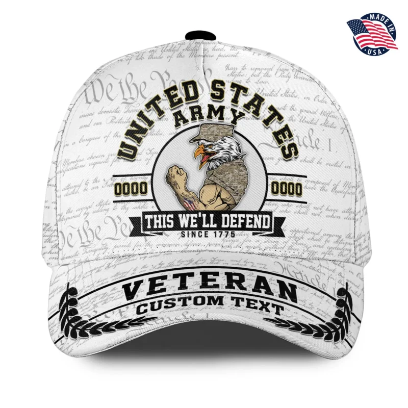 Custom U.S Military Mascot Veteran Printed Hat - Personalized Branch, Rank, Years & Name #000210