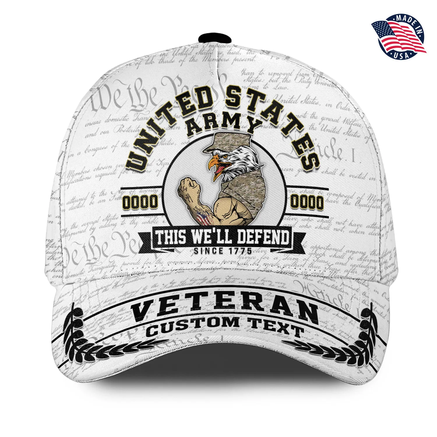 Custom U.S Military Mascot Veteran Printed Hat - Personalized Branch, Rank, Years & Name #000210
