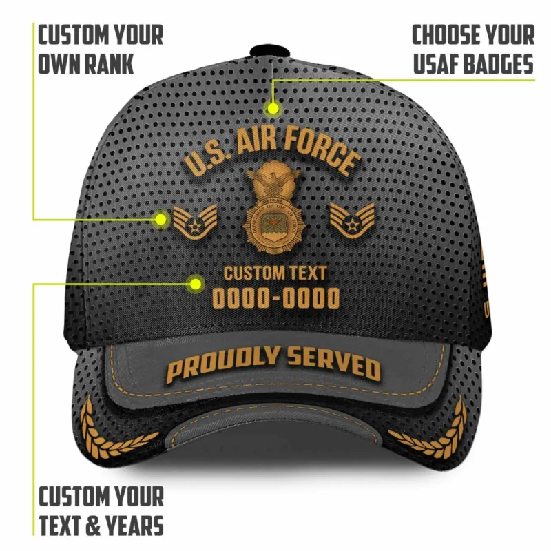 Custom U.S. Air Force Badge Printed Hat - Personalized Rank, Name & Years #000184