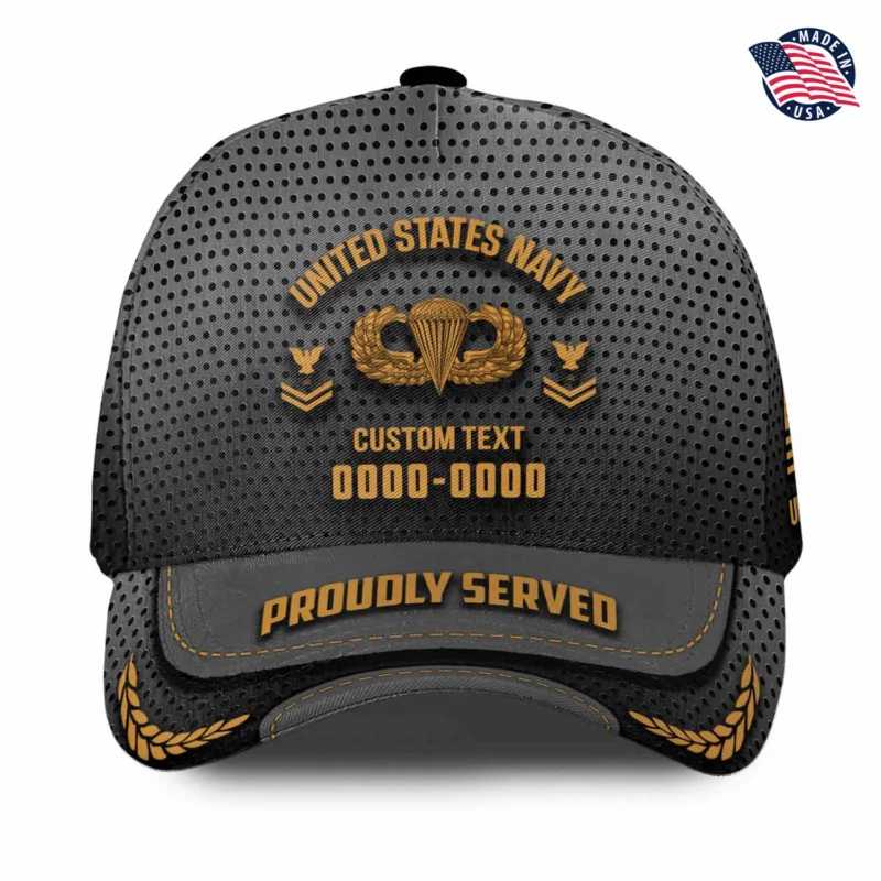 Custom US Navy Logo US Veteran Printed Hat - Personalized Rank, Name & Years #000189