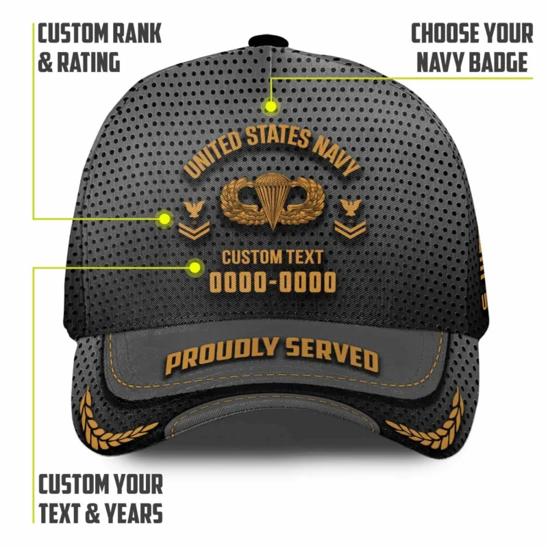 Custom US Navy Logo US Veteran Printed Hat - Personalized Rank, Name & Years #000189