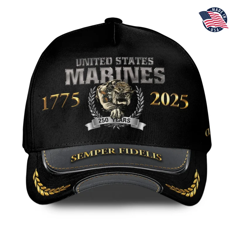 Custom USMC 250th Anniversary Unchained Bulldog Printed Hat - Personalized Rank & Name #000224