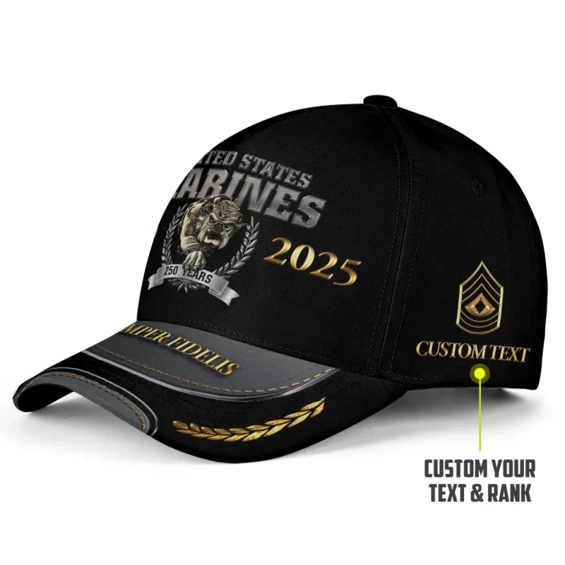 Custom USMC 250th Anniversary Unchained Bulldog Printed Hat - Personalized Rank & Name #000224