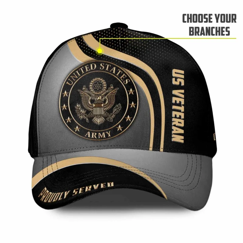 Customized Branch U.S Veteran Hat - The Executive Black & Gold Dynamic Design - Modern Military Cap #000197
