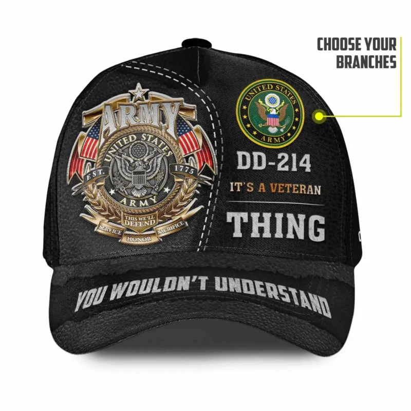Customized DD-214 Veteran Printed Hat - Personalized Branch, Rank & Name #000206