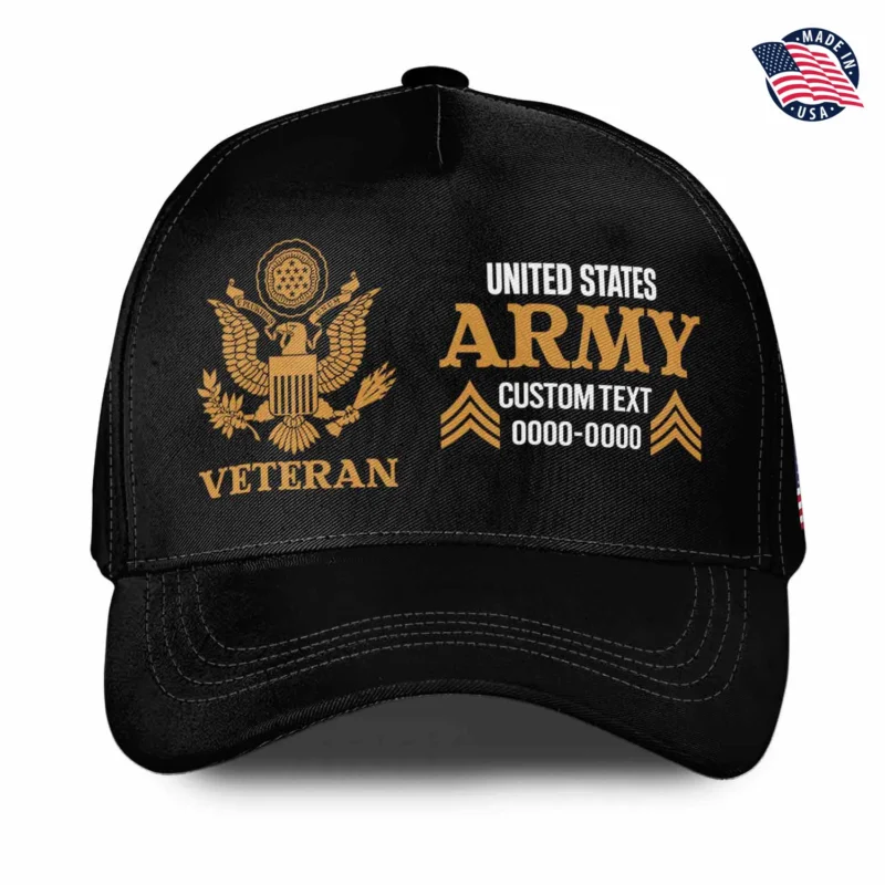 Customized Modern US Veteran Hat - Split Design Branch & Seal - Personalized Rank, Name & Years #000199