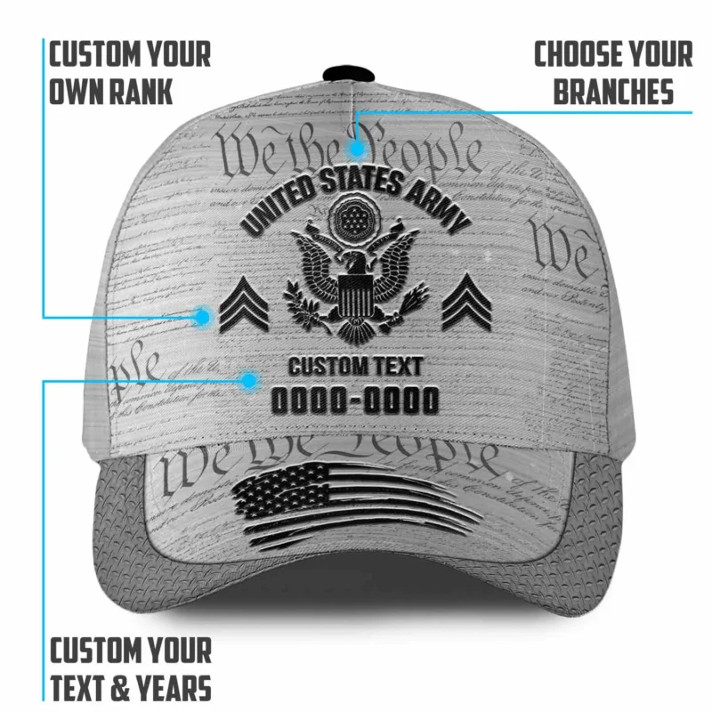 Customized U.S Veteran White Hat - Personalized Branch, Rank, Nam & Years #000181