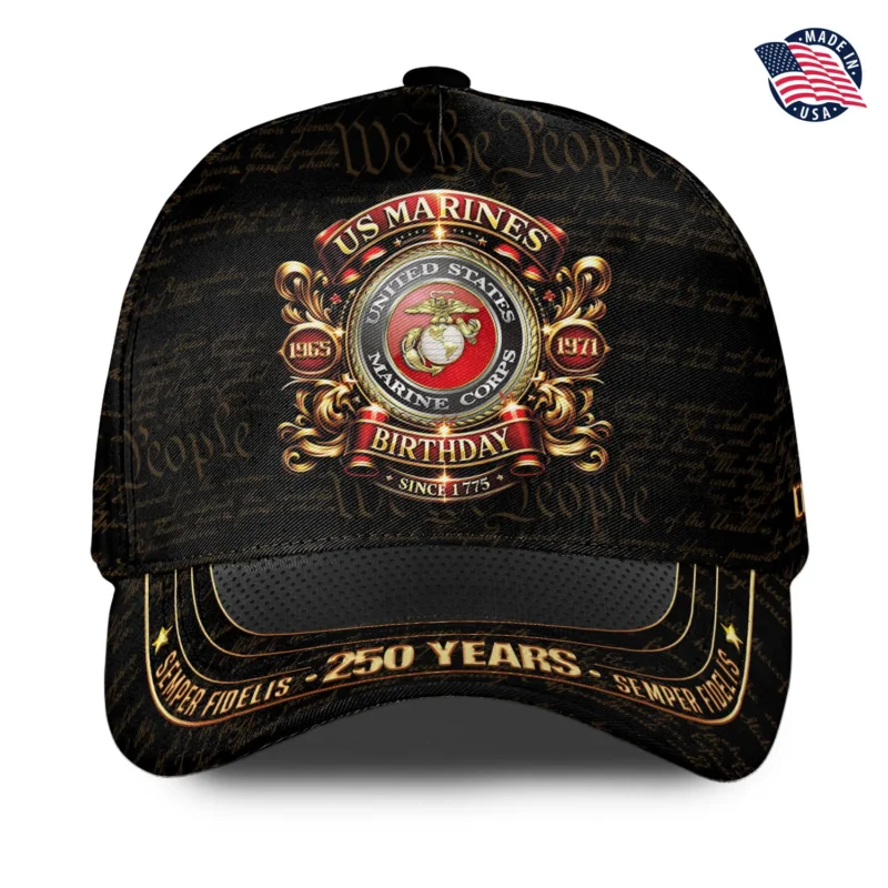 Premium USMC 250th Birthday Custom Printed Hat - Personalized Rank & Name #000227