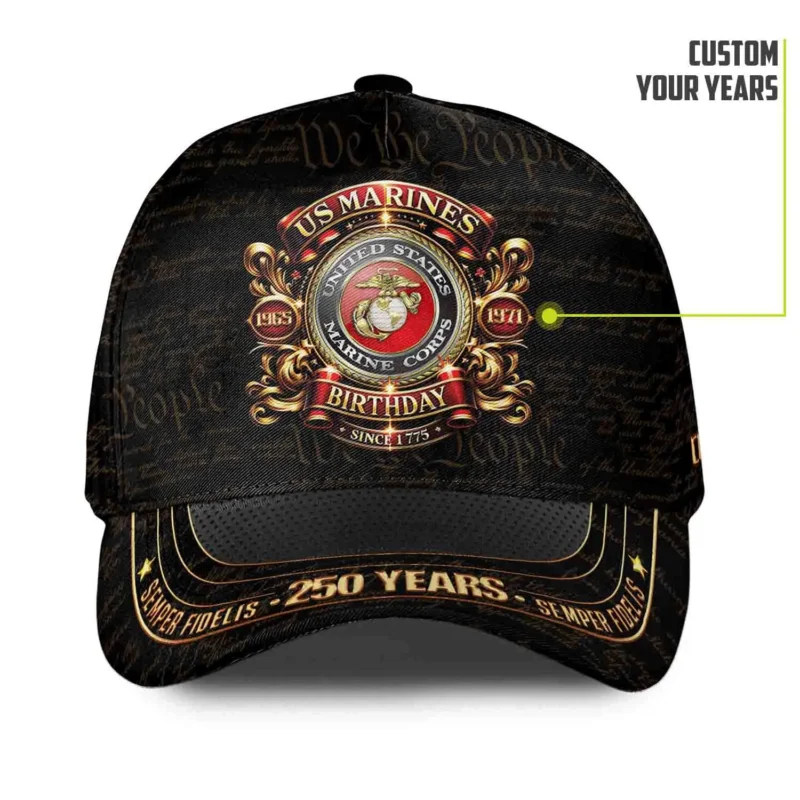 Alternative view of Premium USMC 250th Anniversary Custom Printed Hat - Personalized Rank, Years & Name #000227