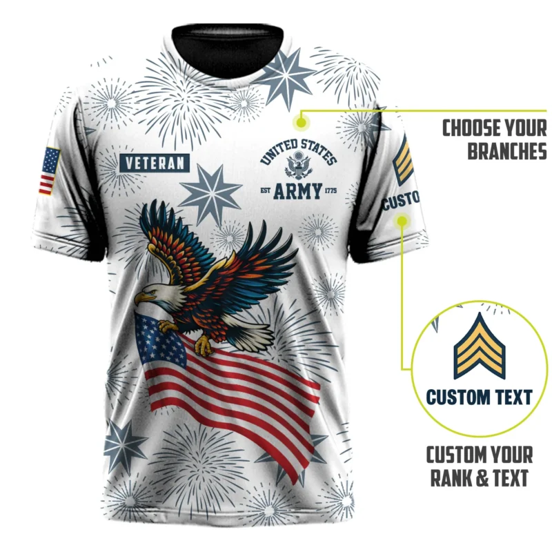 U.S. Army Veteran 250th Anniversary 1776-2026 Fireworks Personalized Shirt #000274