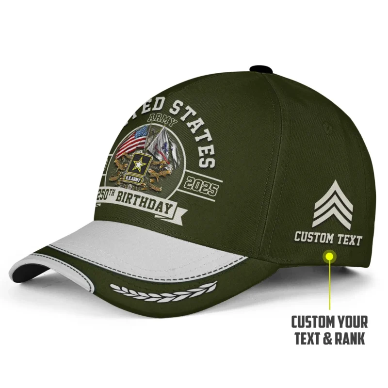 US Army 250th Birthday Custom Printed Hat - Personalized Rank & Name #000230
