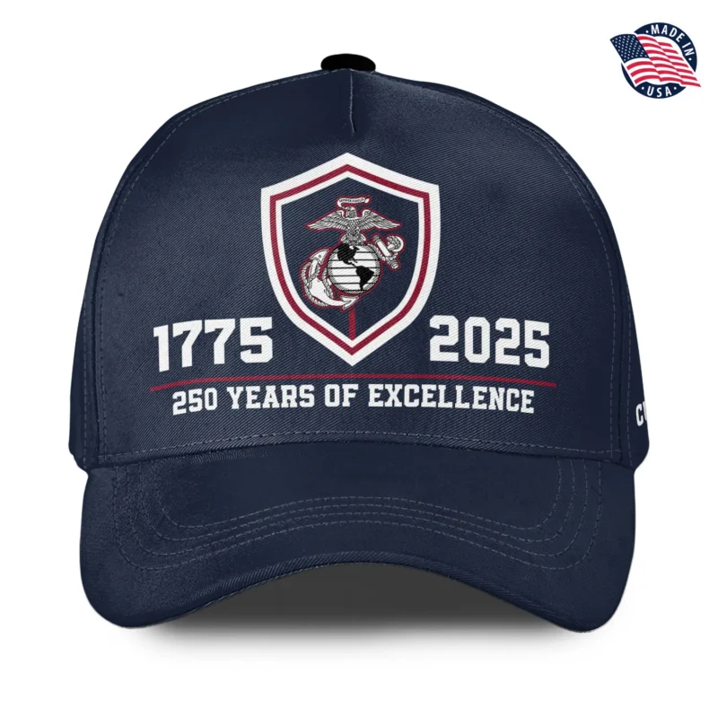 USMC 250th Anniversary Custom Hat - Years of Excellence EGA Shield - Personalized Rank & Name #000191