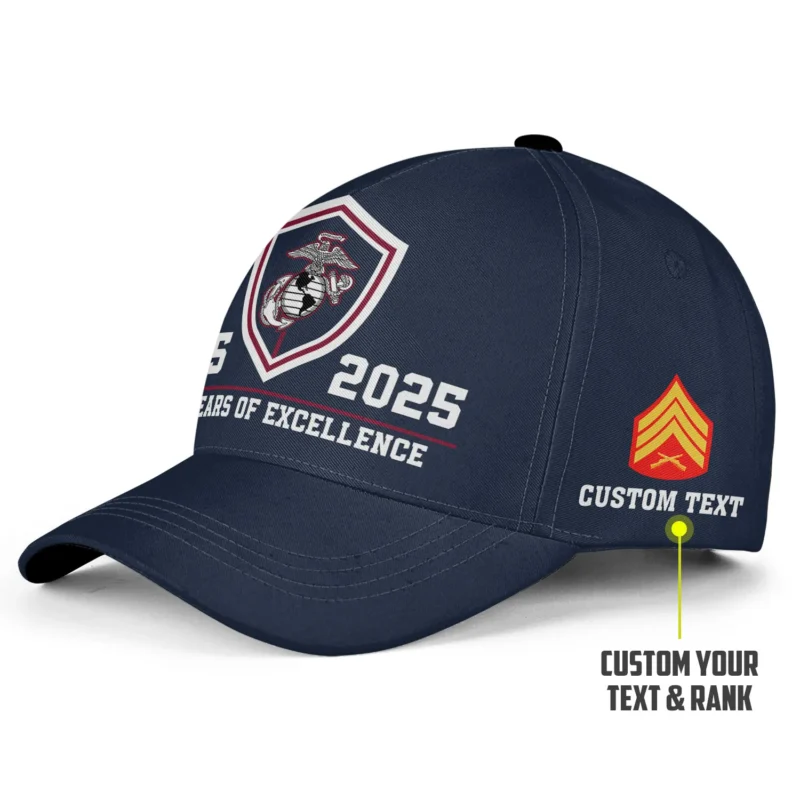 USMC 250th Anniversary Custom Hat - Years of Excellence EGA Shield - Personalized Rank & Name #000191