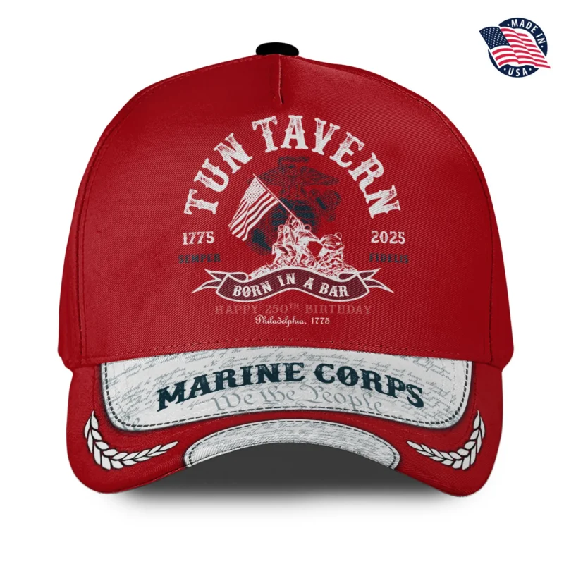 USMC 250th Anniversary Custom Printed Hat - Tun Tavern - Born In A Bar Edition - Add Rank & Name #000229