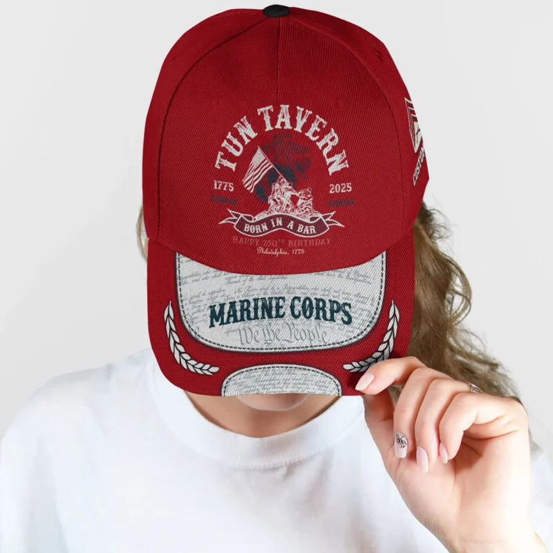 USMC 250th Anniversary Custom Printed Hat - Tun Tavern - Born In A Bar Edition - Add Rank & Name #000229