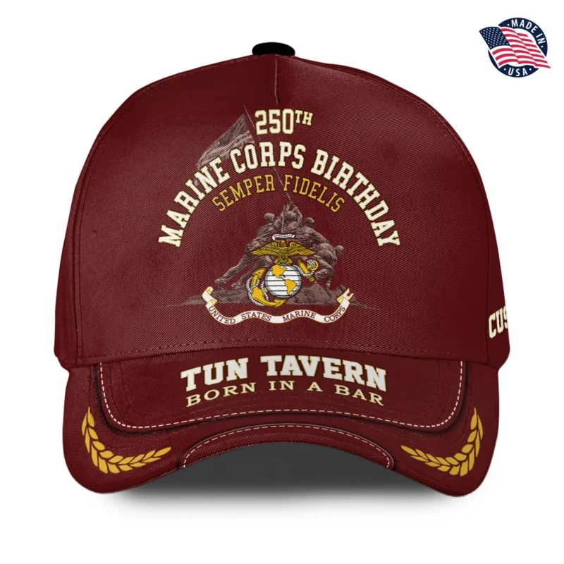 USMC 250th Birthday Custom Printed Hat - Tun Tavern - Born In A Bar - Personalized Rank & Name #000225